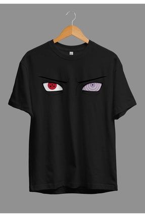 Oversize Sharingan Ve Rinnegan Göz Tasarım Baskılı Tişört AKRB0147V