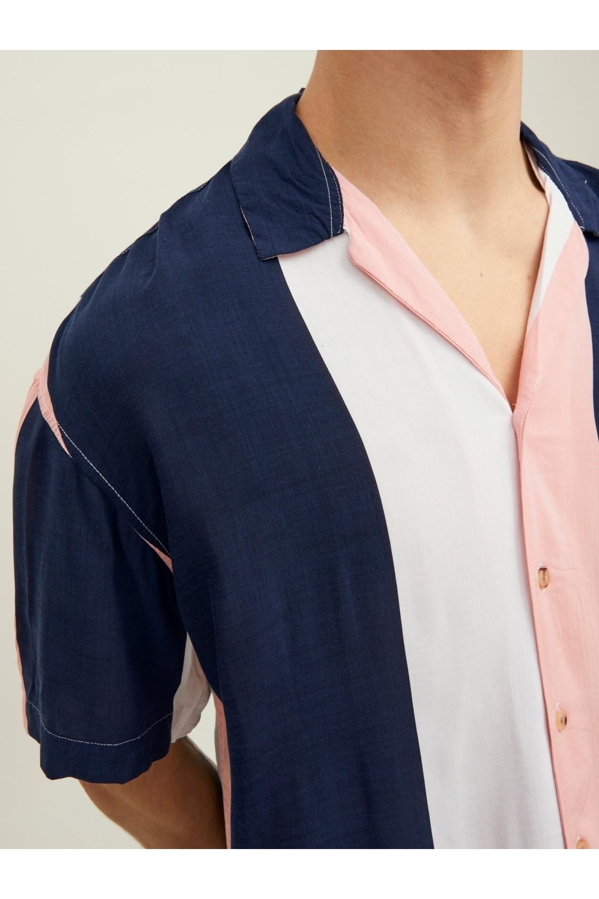 پیراهن جک اند جونز مردانه ویسکوز آبی سرمه ای  راه راه Regular/رگولار    بیسیک Beachwear | Jack & Jones 12207442 TR - تصویر 5