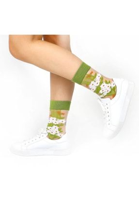 Japon Kore Tarzı Şeffaf Transparan Kadın Çorap Flowers İG18