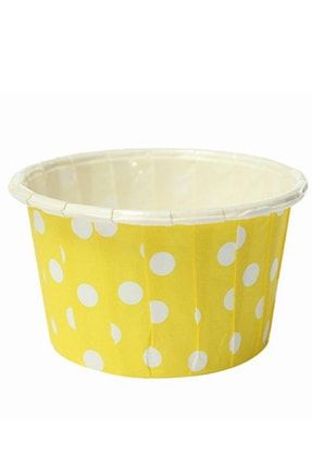 Muffin Cupcake Kek Kalıbı Kapsülü Sarı Renk Beyaz Puantiyeli Özel Pet Kapsül 20 Adet snc004
