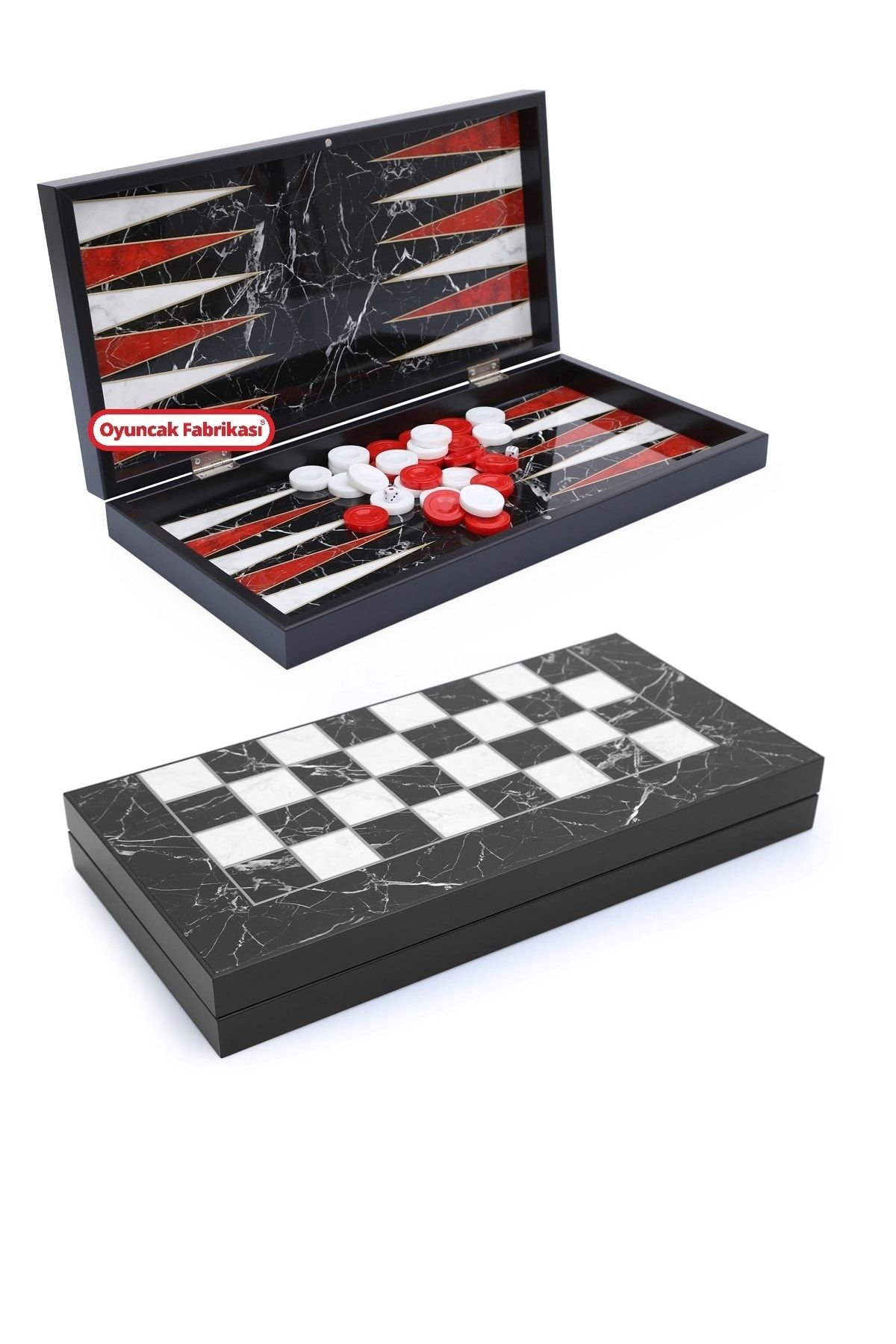 Miajima-Black Marble Patterned Backgammon Set Large Size 1