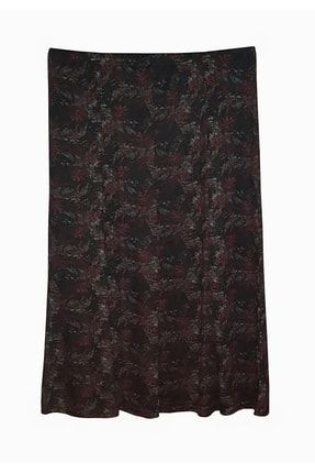 Zara Parçalı Siyah-bordo Desenli Büyük Beden Lastikli Etek 1605688