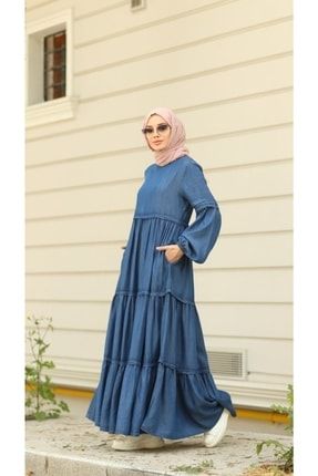 Kadın Büzgülü Elbise Koyu Mavi Elbise 6510