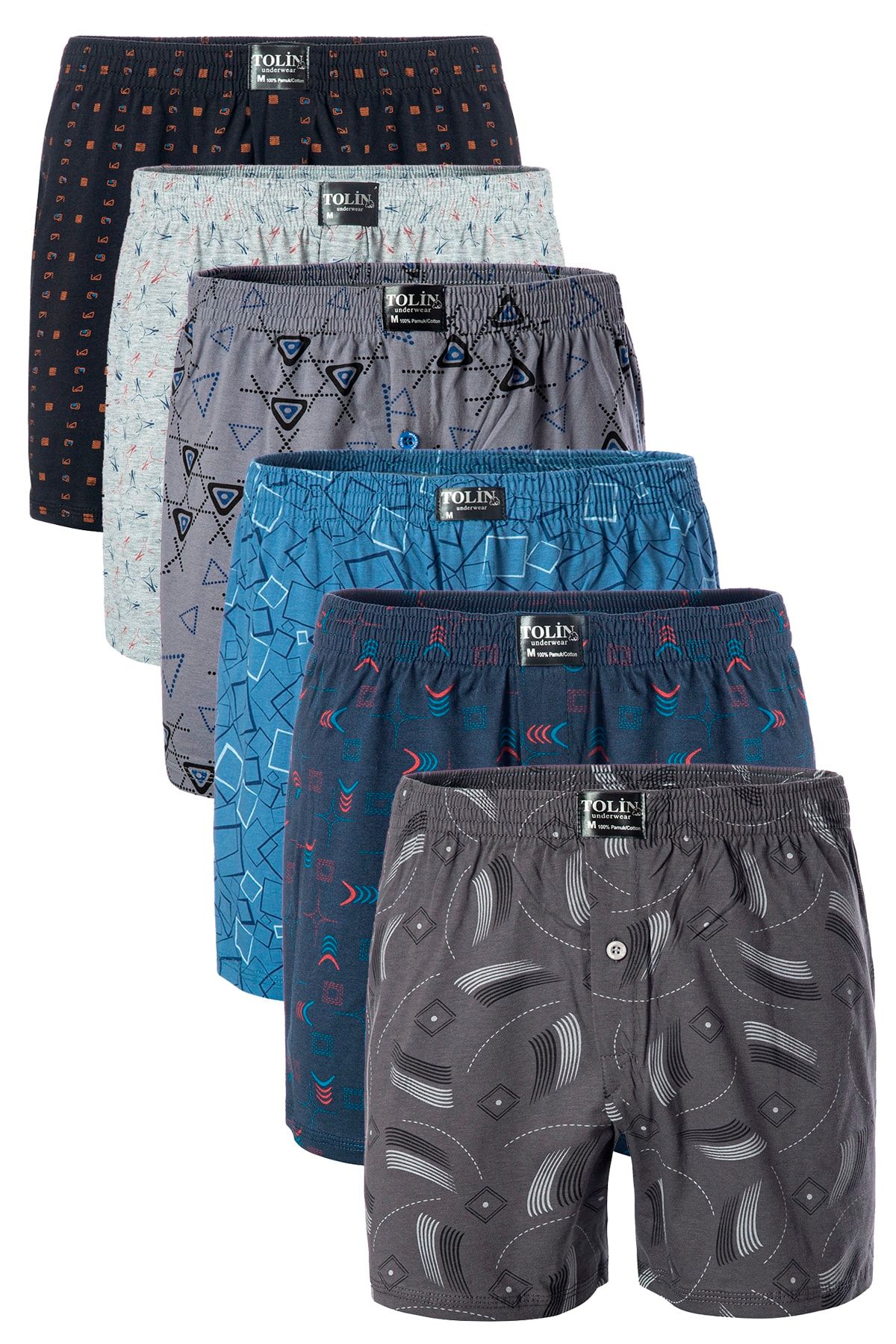 TOLIN 6 Lı %100 Pamuk Desenli Karışık Renkli Boxer Seti 0418002
