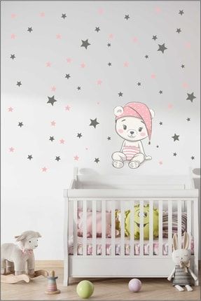 Sevimli Bebek Ayı Ve Yıldızlar Çocuk Odası Duvar Sticker 2751