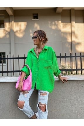 Kadın Yeşil Oversize Gömlek MAK3274