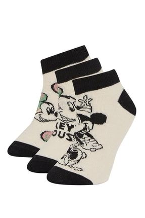 Kız Çocuk Disney Mickey & Minnie 3'lü Pamuklu Patik Çorap X2197A6NS