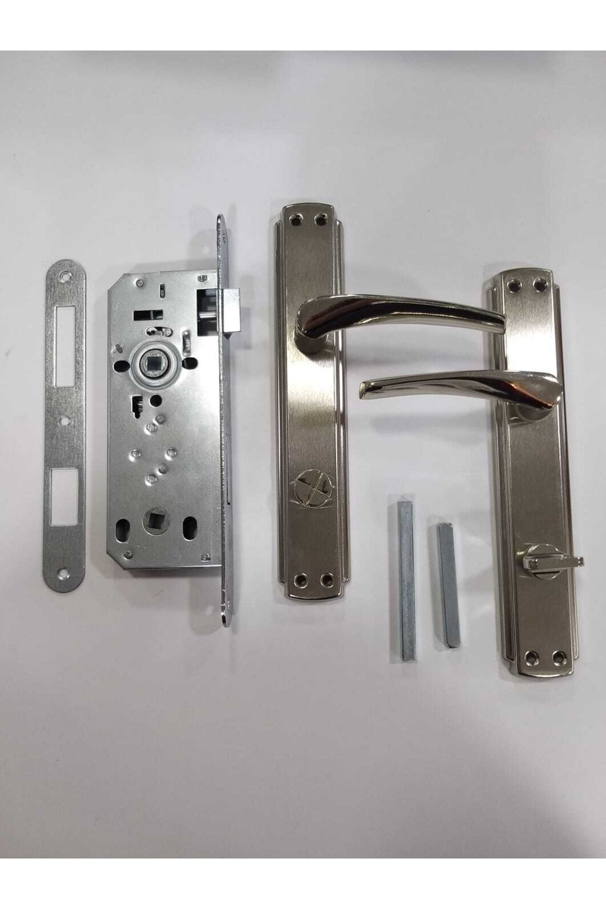 ARON-Brawo Mirrored Bathroom-WC Handle Left - 40mm Oval Mirror Bathroom-WC Lock Set Set of 2 2