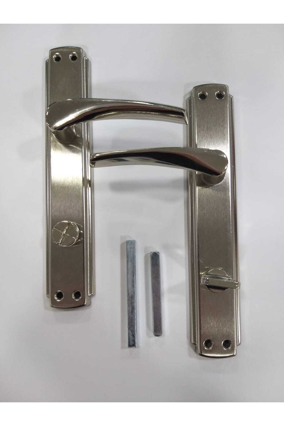 ARON-Brawo Mirrored Bathroom-WC Handle Left - 40mm Oval Mirror Bathroom-WC Lock Set Set of 2 4