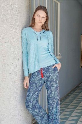 Kadın Mavi 3'lü Pijama Takımı 10048 JBR10048.00001
