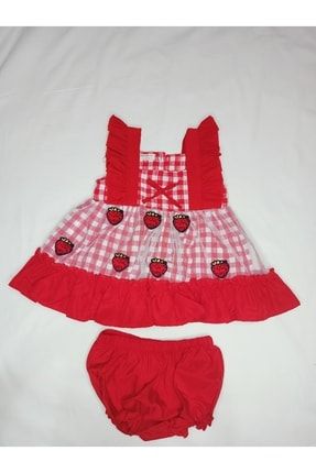 Çilekli Tüllü Kız Bebek Elbise 3315