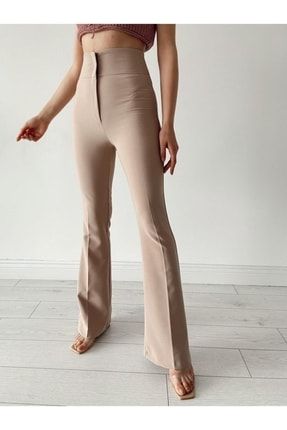Kadın Extra Yüksek Bel Ispanyol Paça Kumaş Pantolon shra1