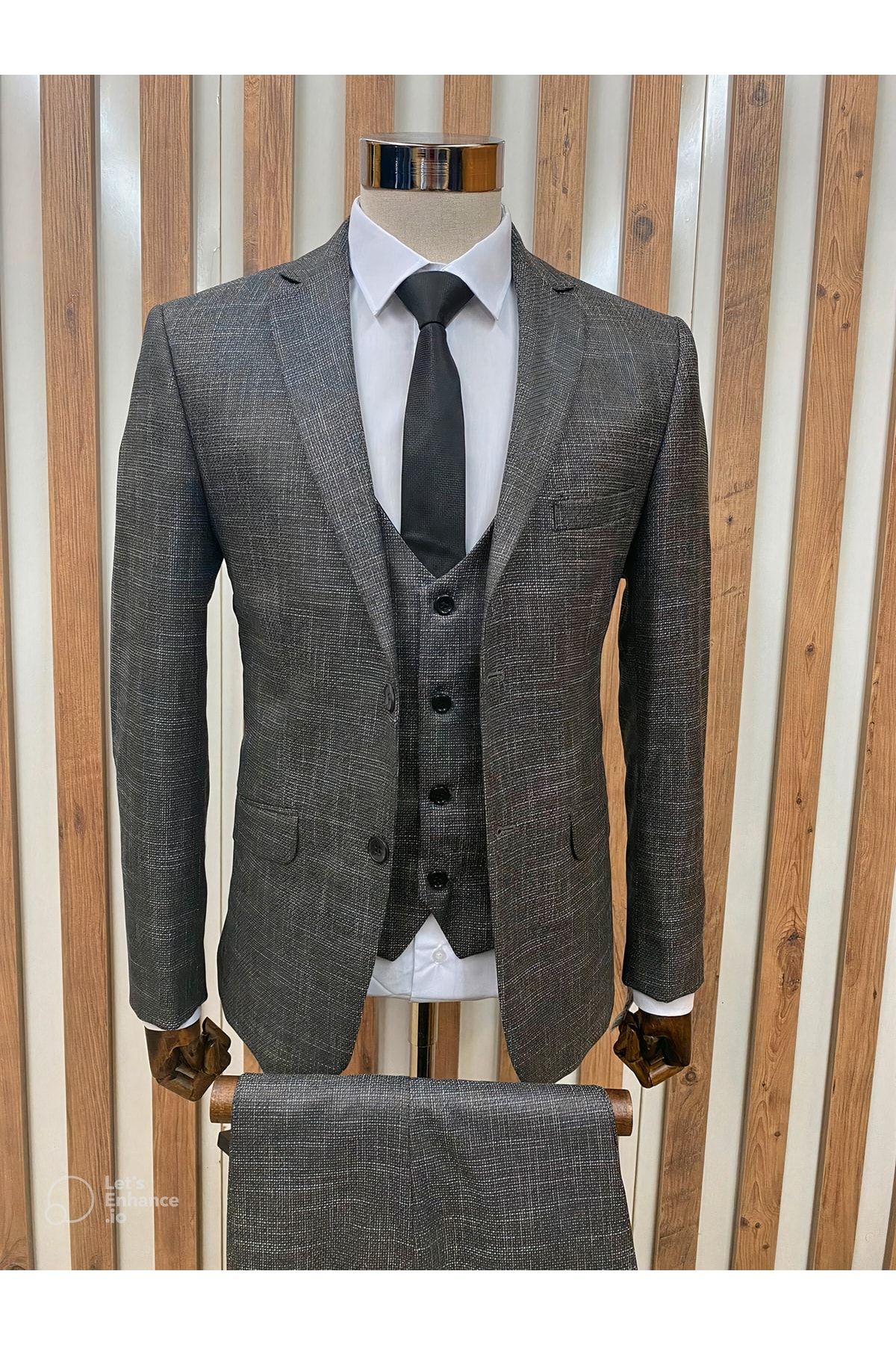 Costtum Men's Wear-Woven Melange Vest Suit 1