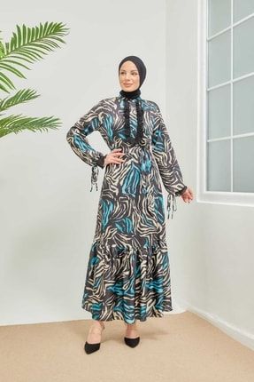 Zebra Desen Tasarım Elbise Mavi 3015Y22MAVİ