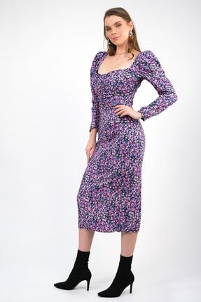 Drape Detaylı Çiçekli Elbise USTELBSS2118