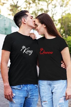 King Queen Baskılı Siyah Sevgili Çift Kombin Tişört (2li) SVGLISYH-TSRTLR2-14