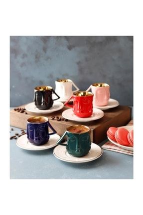 La Medore Nordic Face 6'lı Renkli Kahve Fincan Seti 1KS-21A