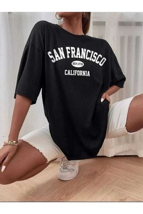 San Francisco Baskılı Penye Kadın Oversize T-shirt TYC00457660778