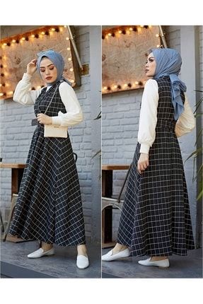 Kadın Kare Desenli Elbise / Siyah KAPAK123