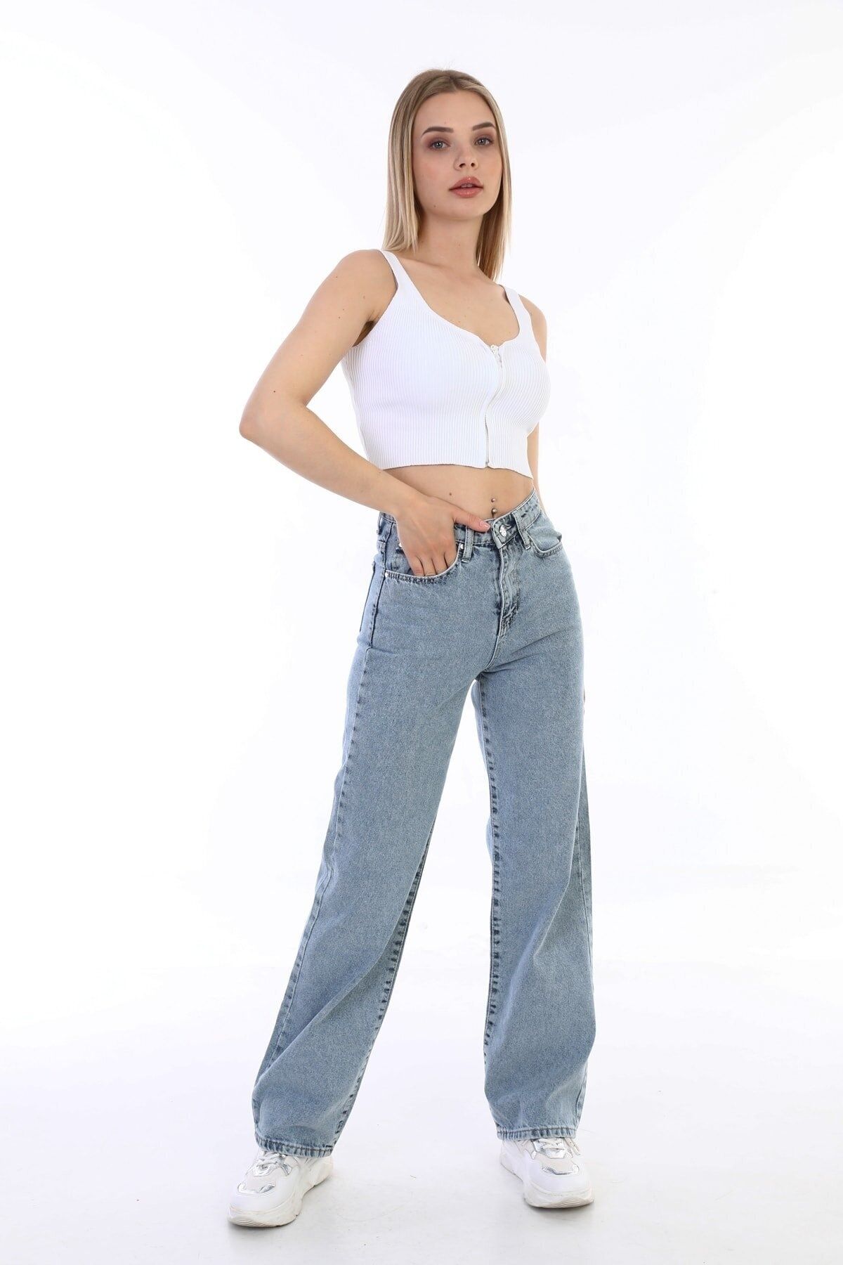 Ramrod-Lycra 90's Women's Blue Super High Waist Loose Leg Denim Jeans Palazzo Pants 2