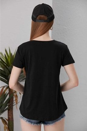 Kadın Kısa Kollu V Yaka Siyah Basic T-shirt TSHIRT999