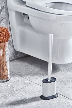 Antibakteriyel Silikon Uçlu Tuvalet Fırçası Seti - Tuvalet Ve Klozet Temizleme Fırçası - Beyaz-gri V-4521-22