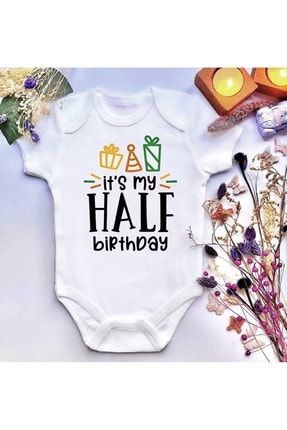 Unisex Bebek Half Birthday Baskılı %100 Pamuklu Çıtçıtlı Body Zıbın irembabymys0212