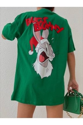Unısex Oversıze Kalıp Bugs Bunny Sevimli Tavşan Tasarım Baksılı T-shirt AUR4562