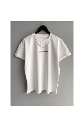 Erkek Beyaz Yazı Detaylı Baskılı Oversize Tshirt oversizerenklitshirt