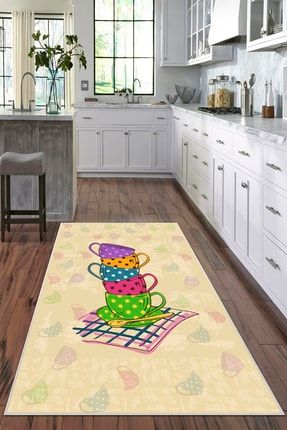 Desenli Renkli Dijital Baskı Yıkanabilir Kaymaz Taban Modern Mutfak Halısı. BLT-M-026