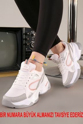 Beyaz-pembe Kadın Ortapedik Sneaker 11523