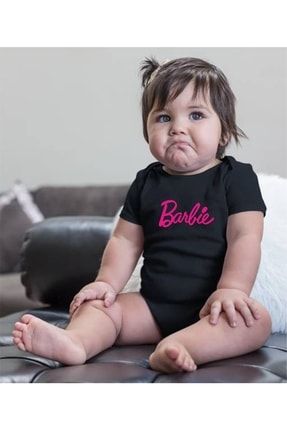 Barbie Tasarım Baskılı Siyah Kısa Kollu Bebek Zıbın Body barbie 12345