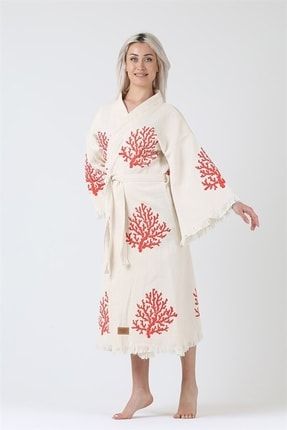 Mercan Baskı El Dokuma Kaftan-kimono 151-299
