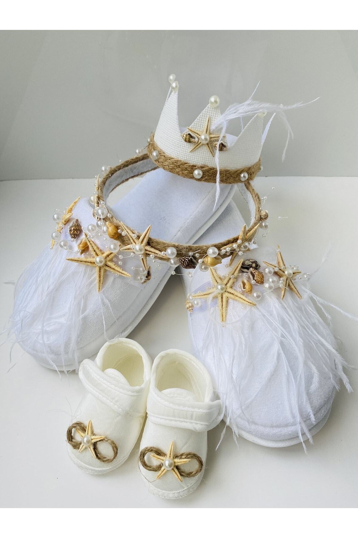 Hüner aksesuar-Starfish Baby Shoes Slippers-Crown Set 4