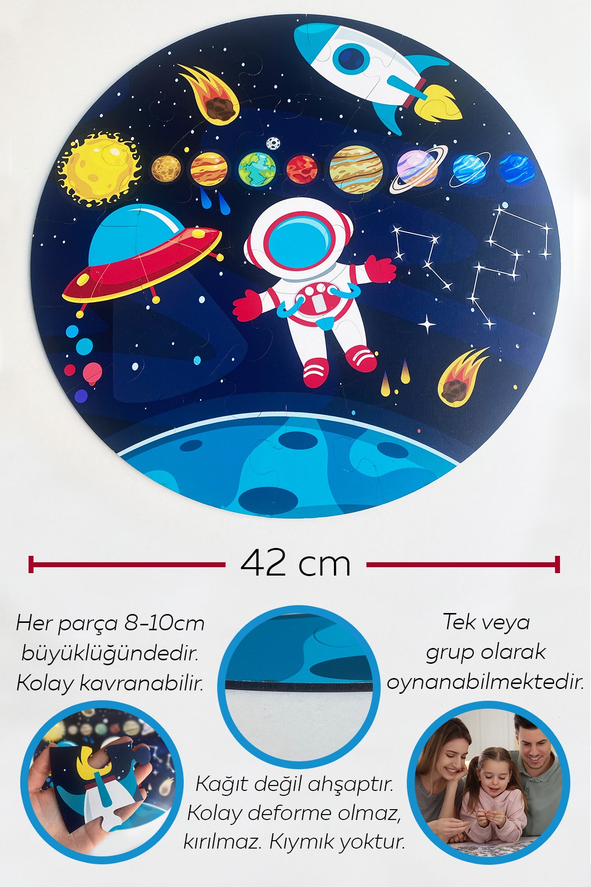 Little One Ahşap Gezegen Puzzle 42cm, Mega Boy Renkli Uzay Bebek, Çocuk Ve Okul Öncesi Için Puzzle fotoğrafı 2 (önizleme)