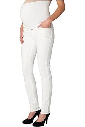 Skinny Fit Ayarlanabilir Bel Likralı Organik Pamuklu Dar Paça Beyaz Hamile Pantolonu HML0021