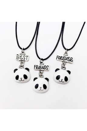 Sevimli Panda Best Friend Bff 3'lü Suni Deri Ipli Kolye PRA-6066090-2382