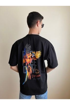 Erkek Oversize Kuş Baskılı Yuvarlak Yaka Kısa Kollu T-shirt RMFFLY-1010
