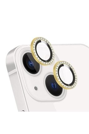 Iphone 13 & 13 Mini Uyumlu Swarovski Taşlı Diamond 9h Kamera Koruyucu - Gold [2'li Set] TYC00321652258
