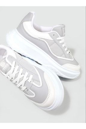 Beyaz - Ortopedik Yüksek Taban Kadın Günlük Rahat Spor Yürüyüş Sneaker Ayakkabı SM-KNDR-M-N-D-FSHN-0100