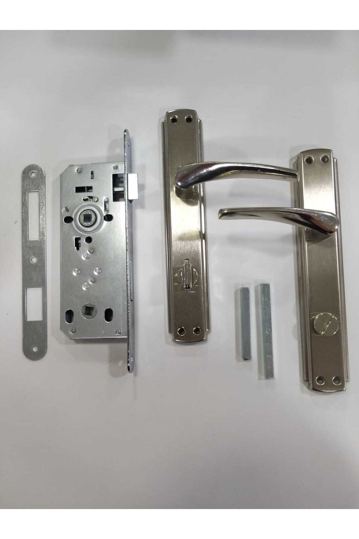 ARON-Brawo Mirrored Bathroom-WC Handle Right - 40mm Oval Mirror Bathroom-WC Lock Set Set of 2 3
