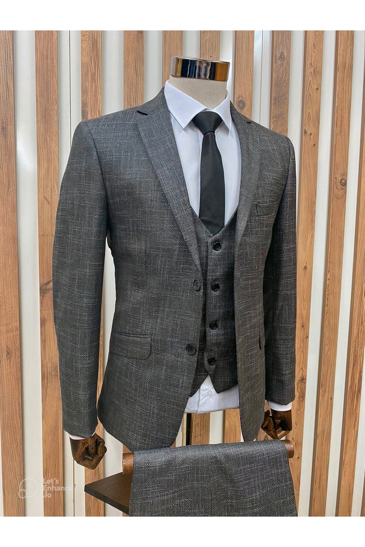 Costtum Men's Wear-Woven Melange Vest Suit 3