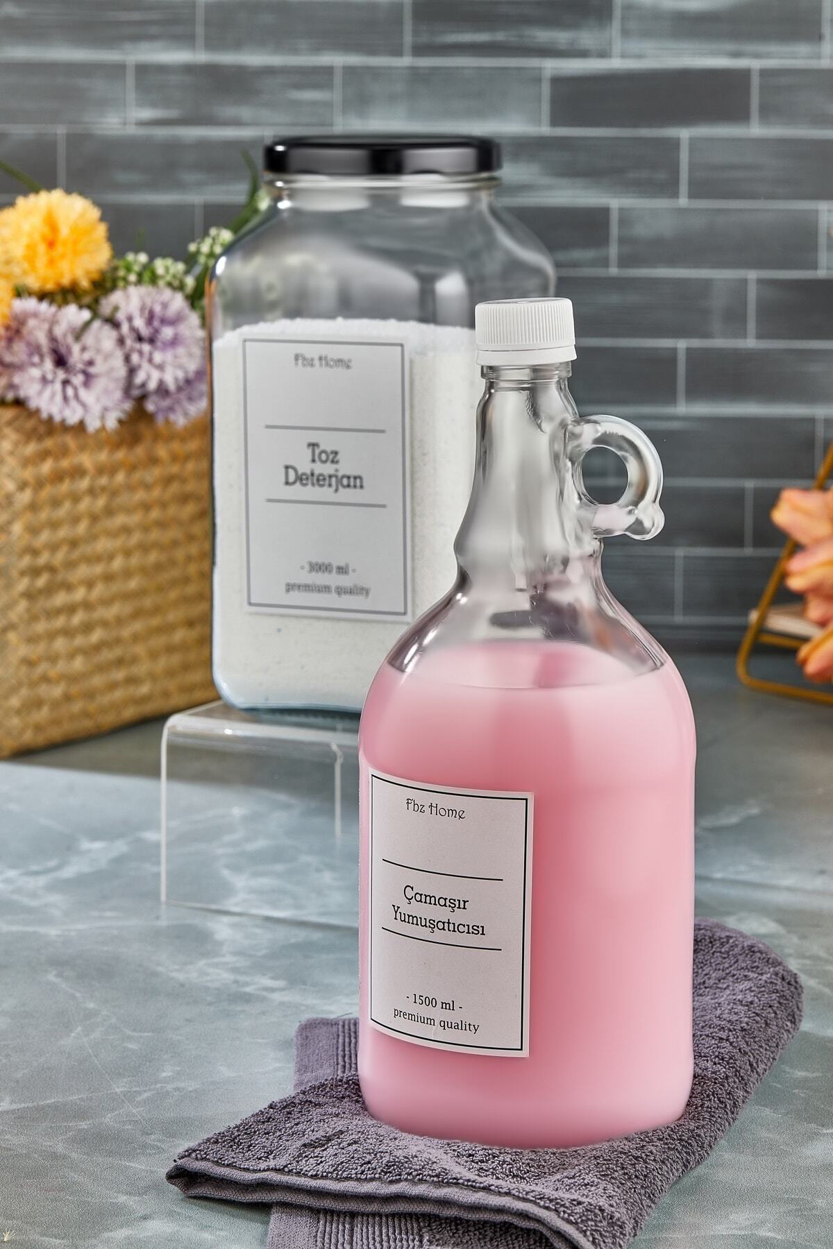 FBZhome-Set of Two 3000 ml Glass Detergent Jar and 1500 ml Gallon Softener Bottle 4
