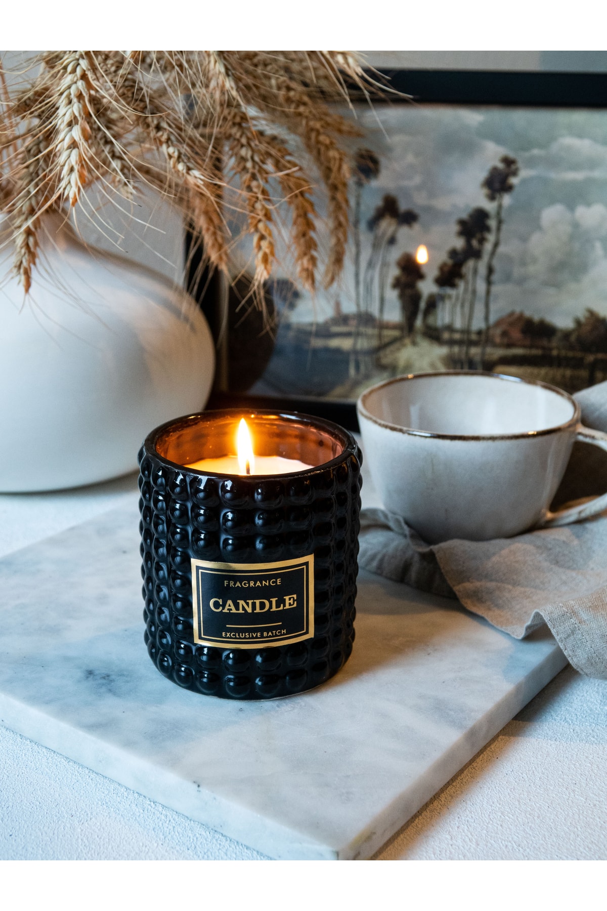 Patchouli (WOODY) Scented Ceramic Bubble Candle Decorative Gilded Label