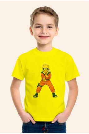 Anime Naruto Baskılı Sarı Çocuk Tshirt T-shirt Tişört STC001541