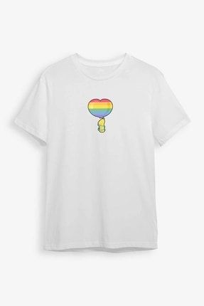 Pride Heart Baskılı Beyaz Unisex Tişört RTH1420