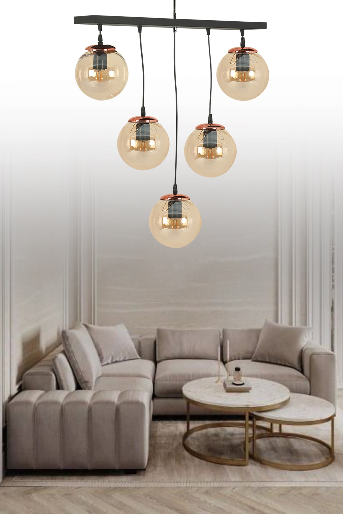 Modern Black 5-Pack Pendant Honey Globe Glass Luxury Chandelier
