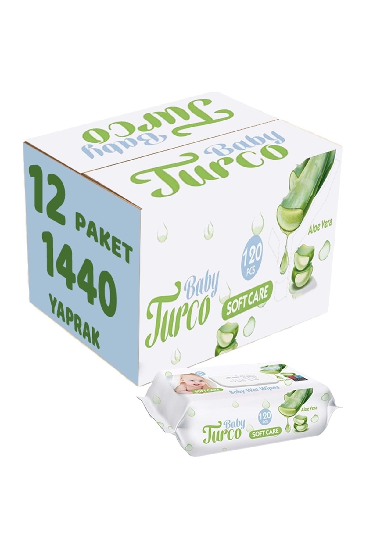 Baby Turco Islak Havlu Mendil Soft Care Aloe Vera 120 Yaprak Plastik Kapaklı 12 Li Set 1440 Yaprak GU10098