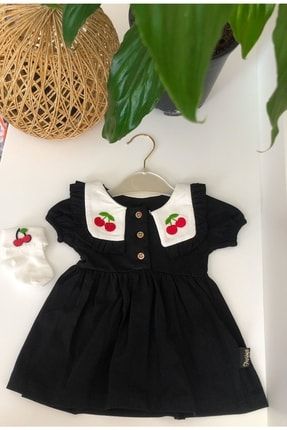 Kız Bebek Elbise - Çoraplı, Etekli, Kirazlı Ve Yarım Kollu Kız Bebek Elbisesi 0644PS