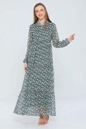 Mint Kadın Hakim Yaka Çiçek Desenli Uzun Şifon Elbise P-034696